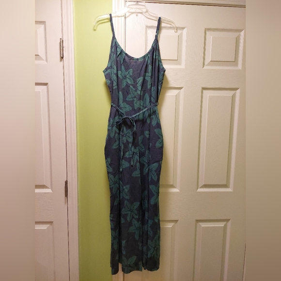 Toad&Co Taj Hemp Strappy Jumpsuit, Women's sz L, Jasper Large Floral Print - Picture 2 of 7